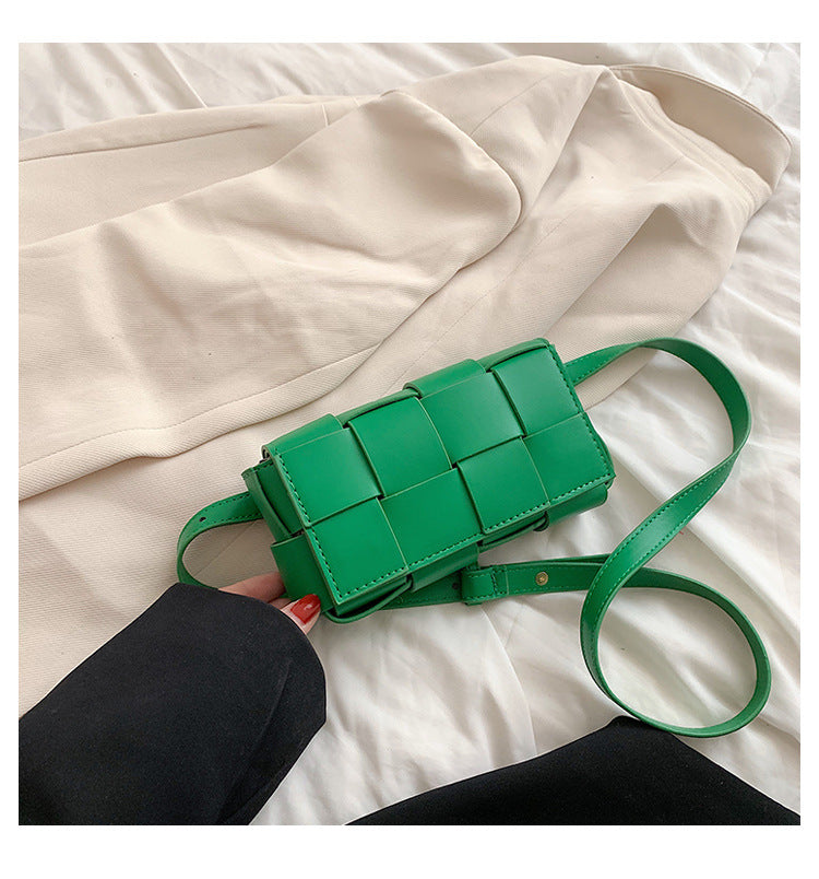 Sac à bandoulière carré en PU tissé à carreaux de couleur unie pour femme 