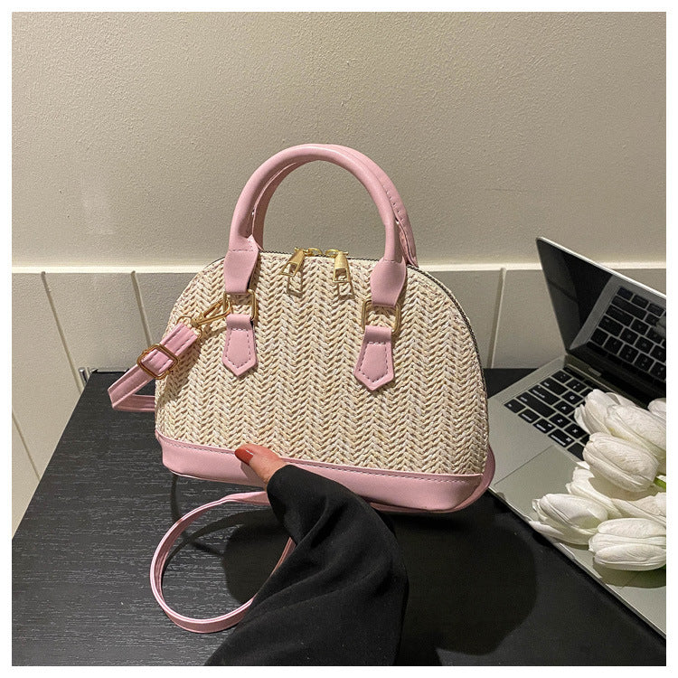 Sac à main simple à bandoulière en coquillage tissé pour femme 