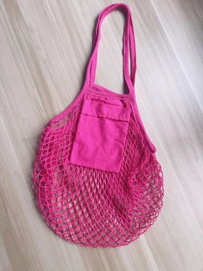 Fashion Solid Color Cotton Knitted Shopping Net Bag Beach Bag