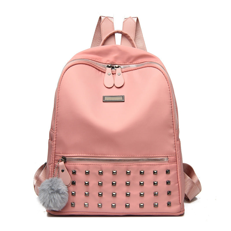 Women Fashion Rivet Soft Wax Leather Backpack