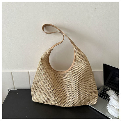 Sac à bandoulière en paille tissée pour femme, décontracté, grande capacité