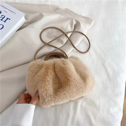 Sac à bandoulière en peluche de couleur unie pour femme 