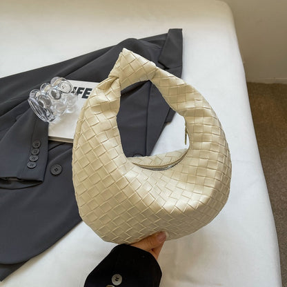 Women Fashion Casual Solid Color Woven Dumpling Handbag