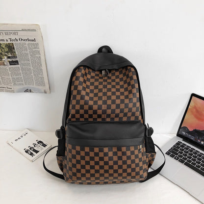 Unisex Fashion Plaid Large Capacity Pu Leather Backpack