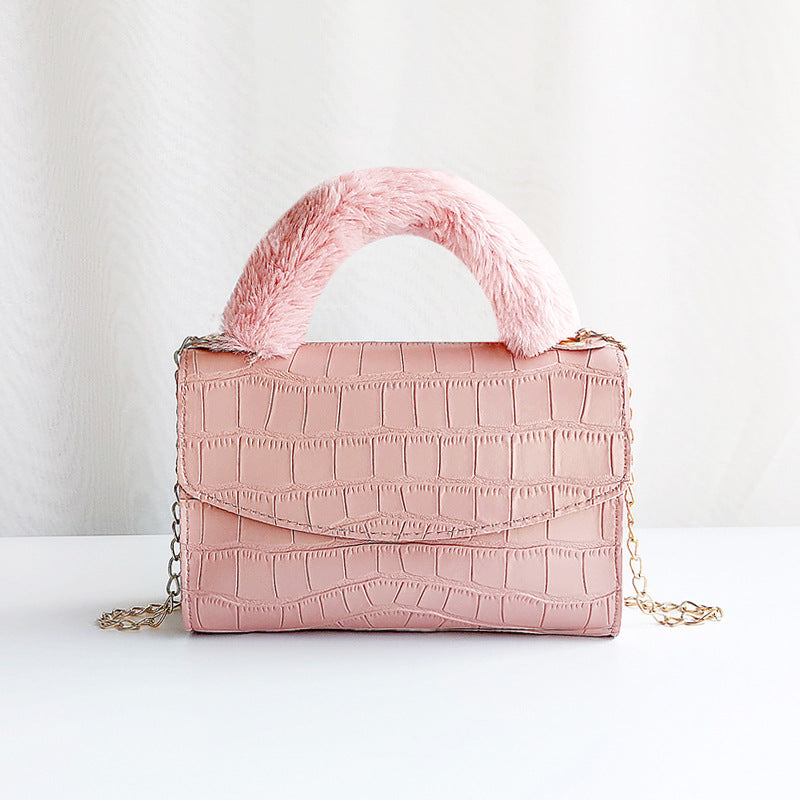 Sac à bandoulière tendance en peluche crocodile de couleur unie 