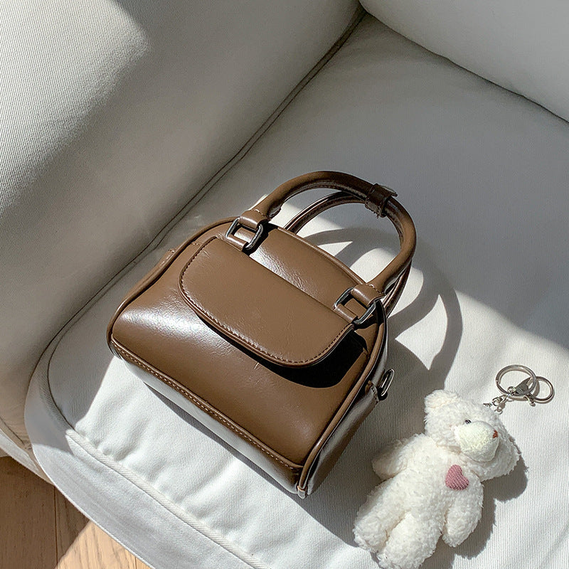 Women Fashion Boston PU Zip Flap Handle Shoulder Bag