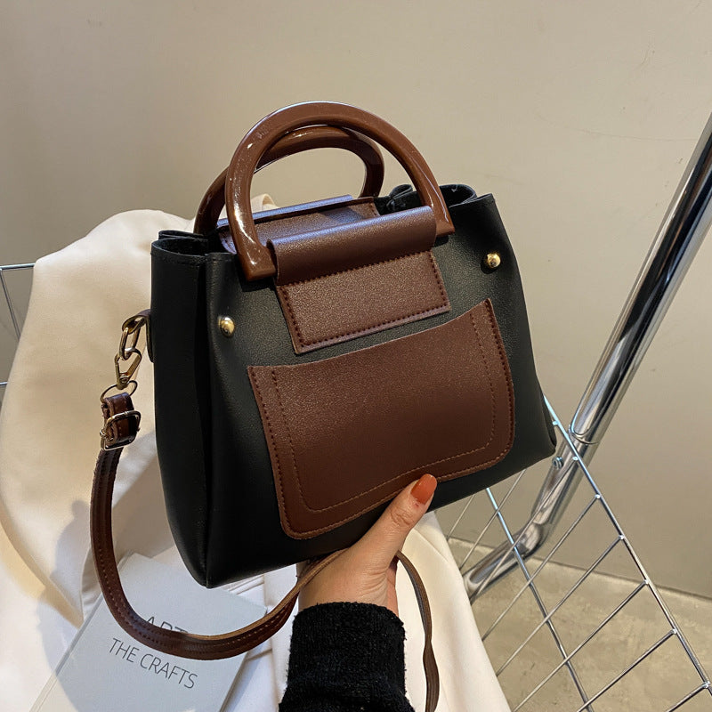 Sac à main vintage contrasté grande capacité pour femme 