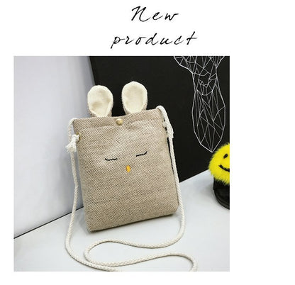 Women Cute Rabbit Shape Design Linen Crossbody Bag