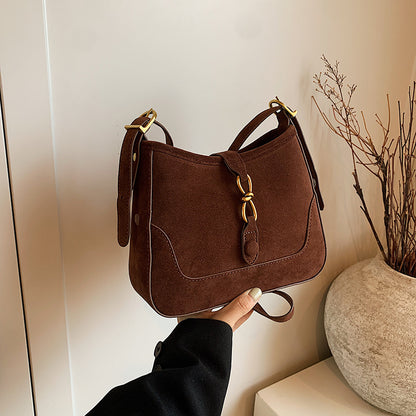Women Fashion Simple Casual Solid Color Suede Square Shoulder Bag