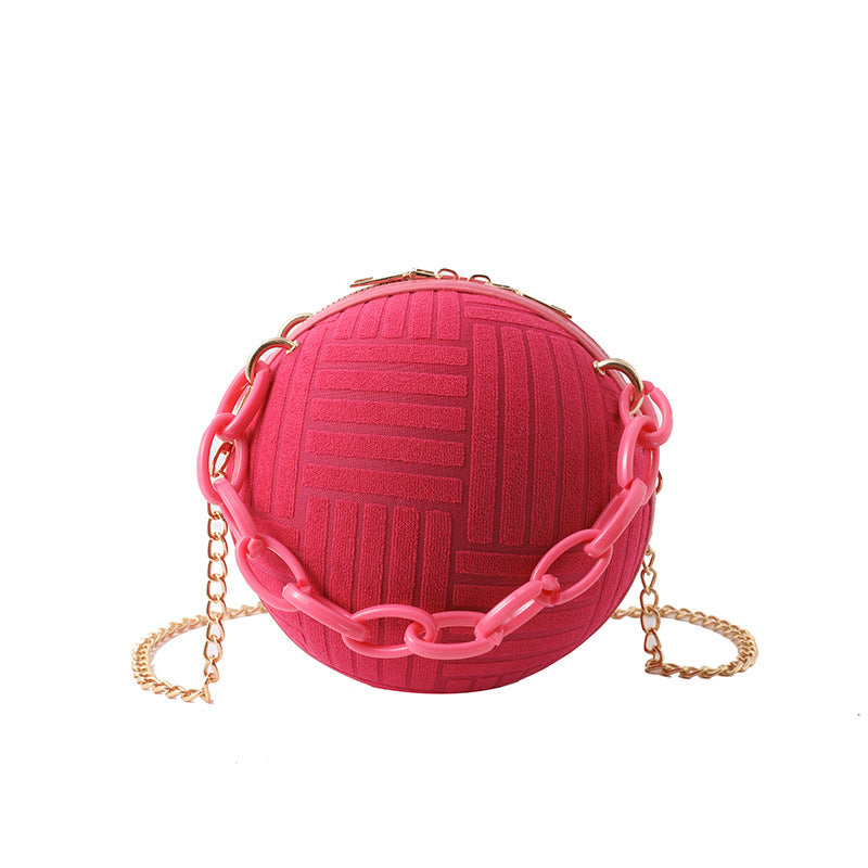Women Fashionable Solid Color Round Ball Chain Crossbody Bag