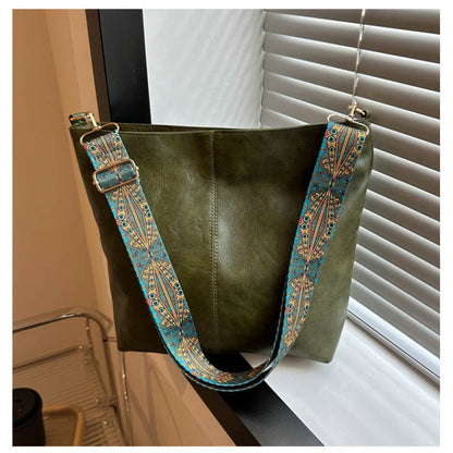 Grand sac seau à bandoulière ethnique vintage pour femme, portable et tendance 