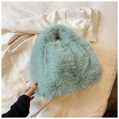 Sac à main en peluche de couleur unie pour femme, automne et hiver 