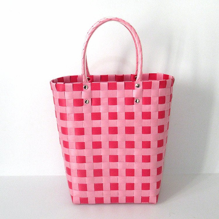 Sac fourre-tout décontracté tissé à carreaux pour femme, grande capacité 