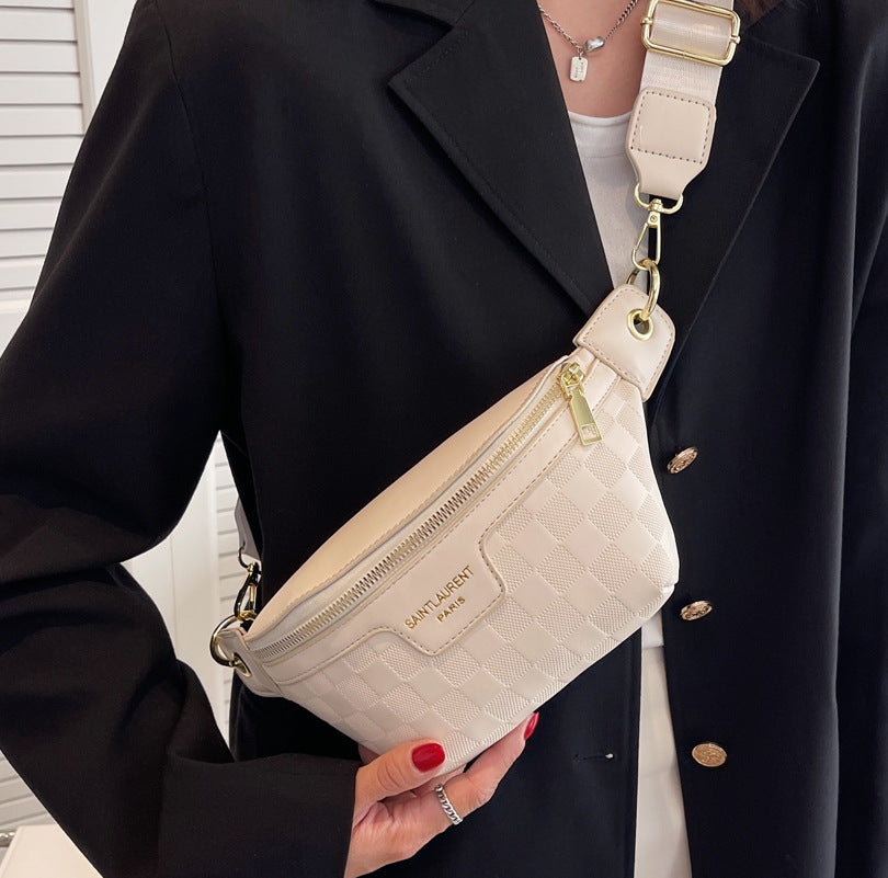 Women Fashion Casual Zipper Design Plaid PU Crossbody Chest Bag