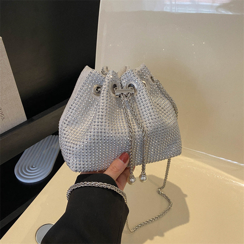 Women Fashionable Simple Solid Color Drawstring Bucket Crossbody Bag