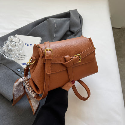 Women Fashion Retro Solid Color Litchi Pattern Small Square Shoulder Bag