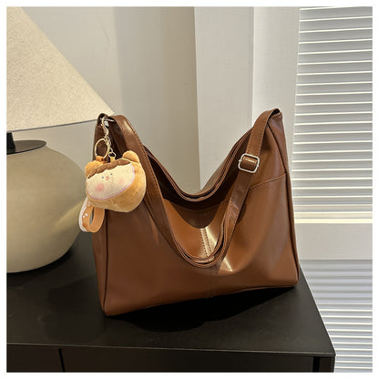 Women Fashionable Simple Solid Color Large Capacity PU Tote Bag
