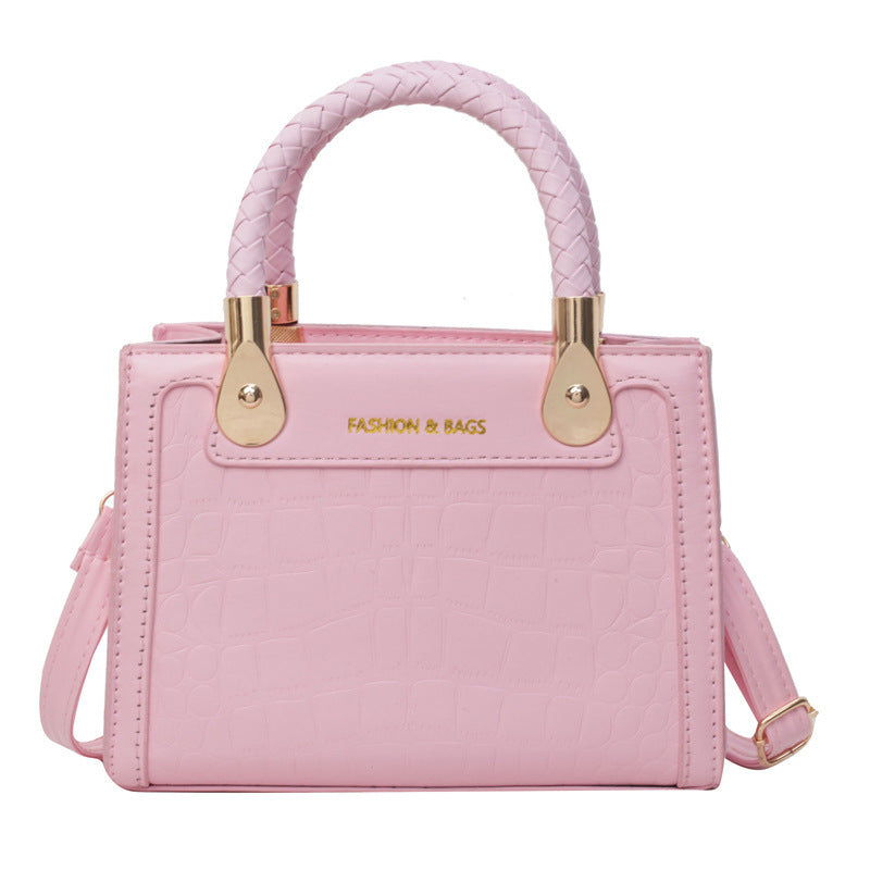 Sac à bandoulière tissé à motif pierre et blocs de couleurs pour femme, avec poignée carrée 