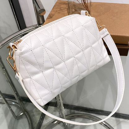 Sac à bandoulière en PU de couleur unie pour femme, style décontracté et basique, avec coutures en losange 