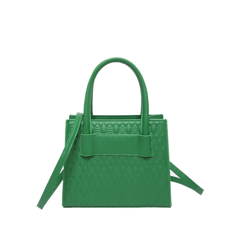 Fashionable Simple Solid Color Embossed Large Capacity Handbag