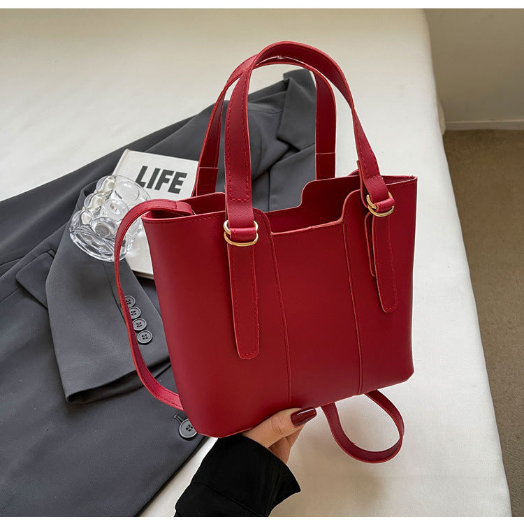 Summer Women Fashionable Solid Color Large Capacity PU Handle Shoulder Bag