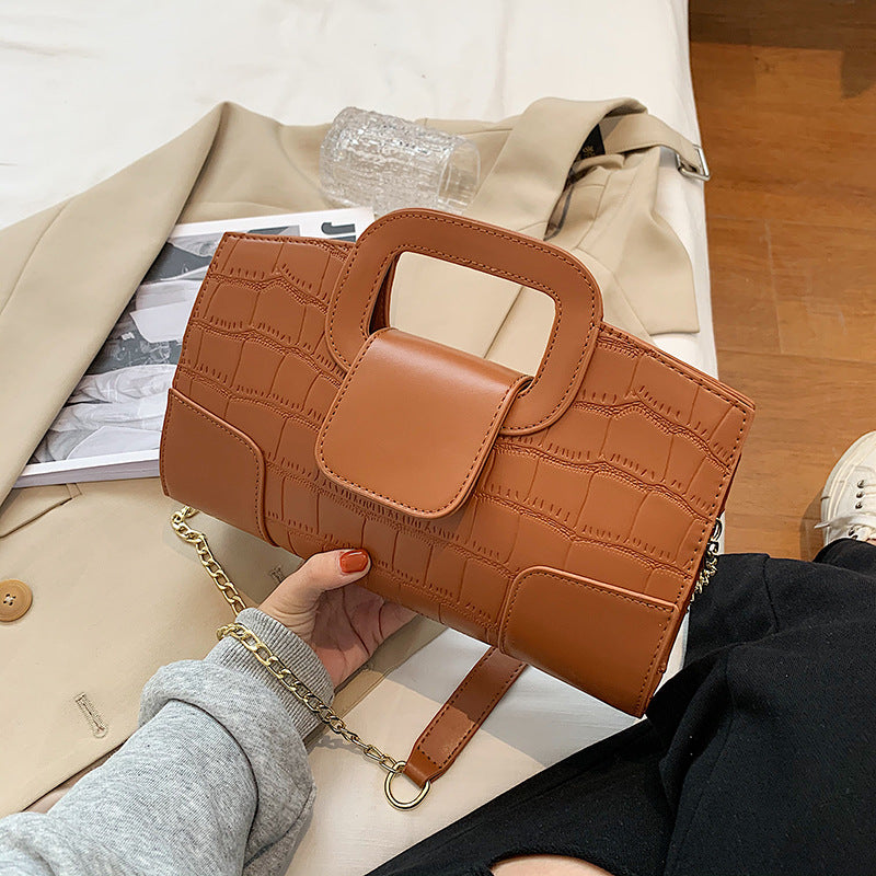 Women Fashion Solid Color Crocodile Pattern Square Chain Crossbody Bag