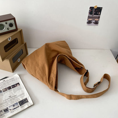 Sac à bandoulière décontracté en toile de couleur unie pour femme, grande capacité 