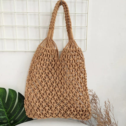 Women Casual Fashion Vacation Beach Mesh Woven Hollow Shoulder Bag