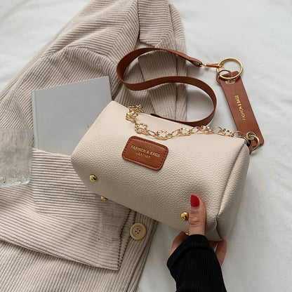 Women Vintage Flower Chain Design Cylindrical PU Shoulder Bag