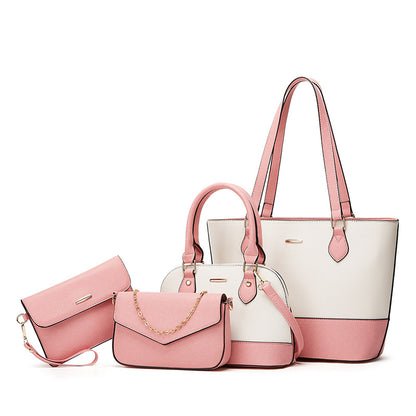 Women Fashion Casual Simple Contrast Color Handbag 4-Piece Set