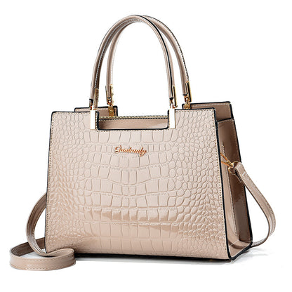 Women Fashion Crocodile Pattern Large Capacity Square PU Handle Shoulder Bag