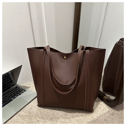 Women Fashionable Solid Color Large Capacity PU Tote Bag