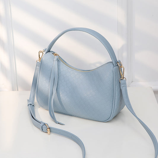 Sac à bandoulière tissé à fermeture éclair, simple et tendance, couleur unie, pour femme