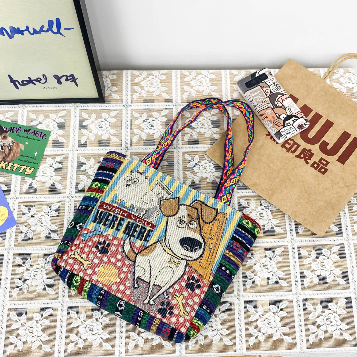 Sac à main mignon de style ethnique rétro de dessin animé 