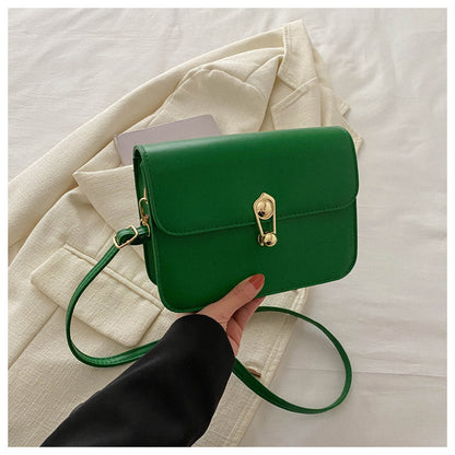Simple Solid Color Lock Square Crossbody Bag