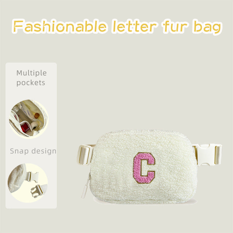 Autumn And Winter Plush Letter Alphabet Waist Bag