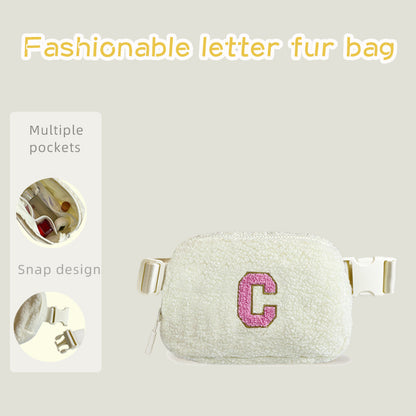 Autumn And Winter Plush Letter Alphabet Waist Bag