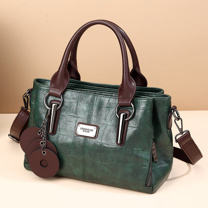 Women Fashion Retro Three-Layer Large Capacity PU Handle Bag