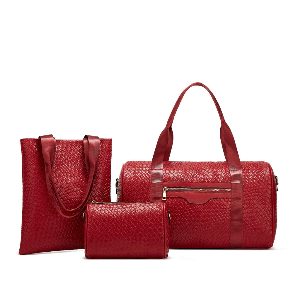 Simple Solid Color Large Capacity Handbag Three-Piece Set