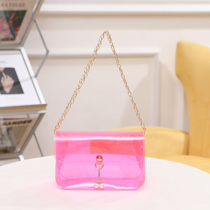 Women Fashion Simple Transparent Clear Acrylic Pearl Pendant Chain Messenger Mini Bag