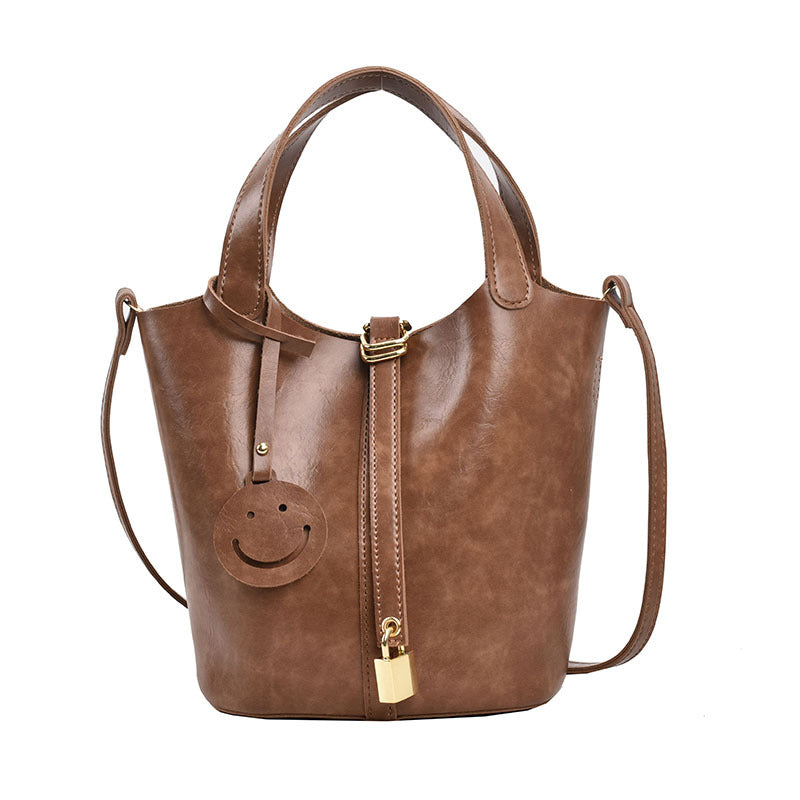 Women Simple And Fashionable Large Capacity PU Crossbody Bucket Bag