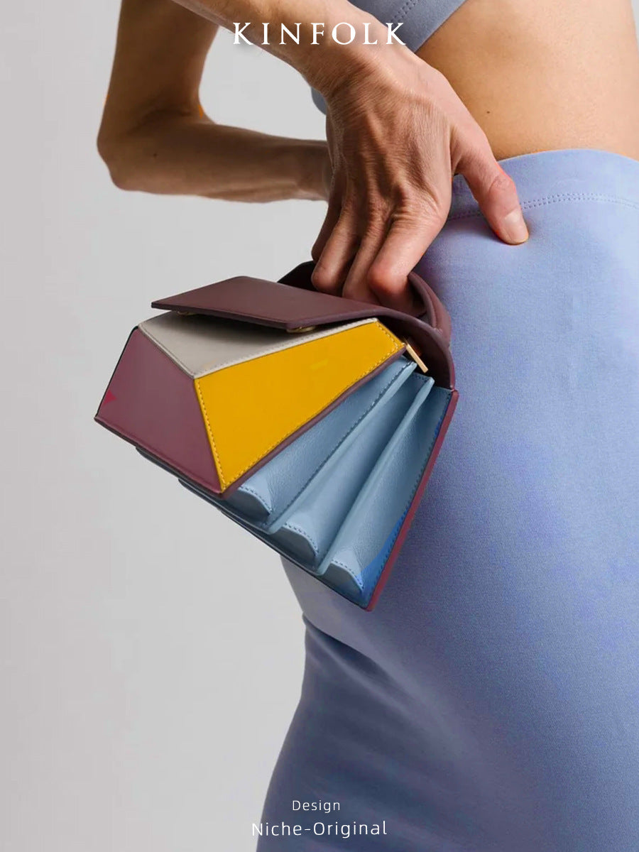 Sac à bandoulière en PU pour femme, pochette décontractée à motif géométrique et blocs de couleurs 