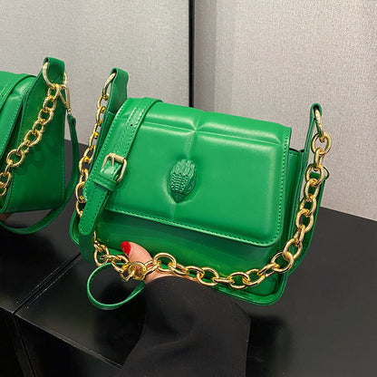 Women Fashion Solid Color Flap Chain Square PU Crossbody Bag