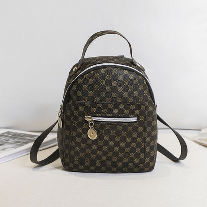 Women Fashion Plaid Pattern Zipper Mini Size School Bag Pu Backpack