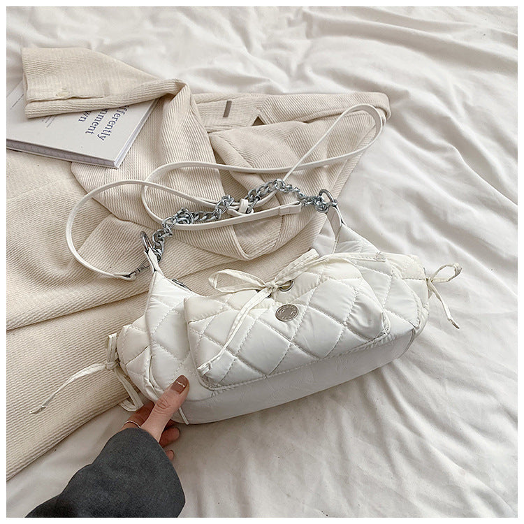 Women Fashion Solid Color Rhomboid Chain Saddle Shoulder Bag