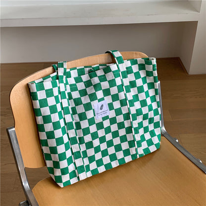 Sac fourre-tout en toile grande capacité à motif léopard et carreaux pour femme 