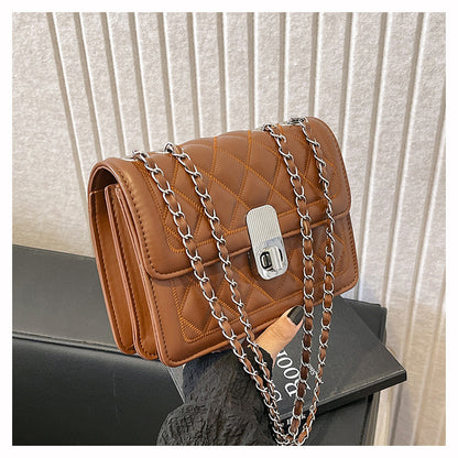 Women Fashion Casual Solid Color Rhombic Chain Small Square Shoulder Bag