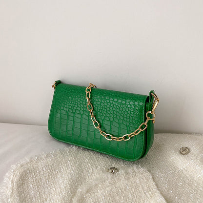 Sac à bandoulière carré décontracté à motif crocodile pour femme avec chaîne et rivets 