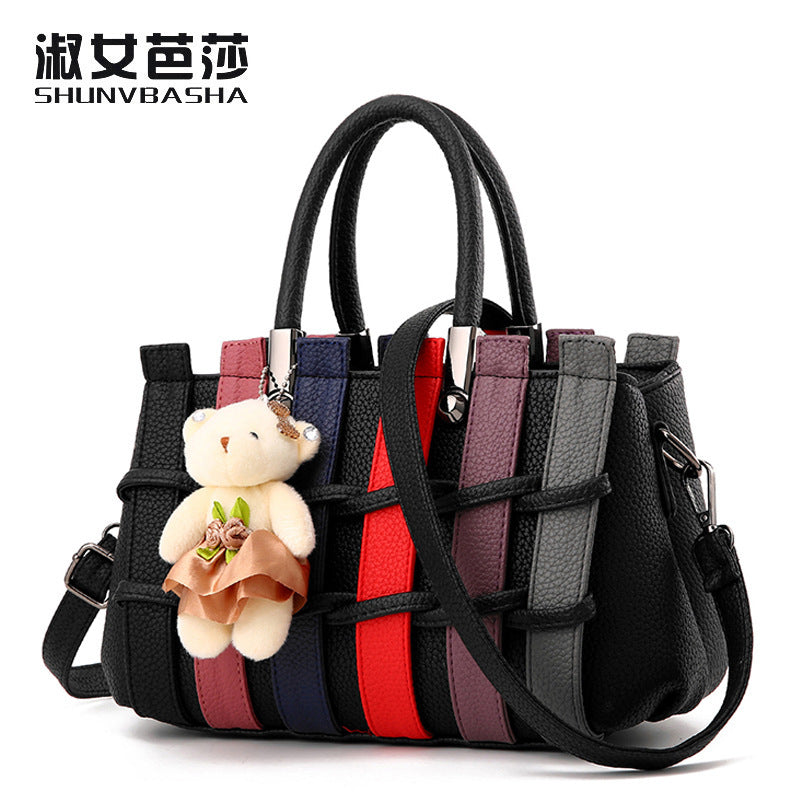 Fashionable Color-Contrast Stitching Large-Capacity Handbag