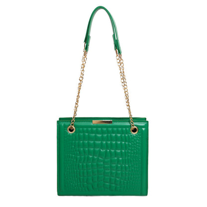 Fashion Solid Color Crocodile Print Large Capacity Shoulder Bag
